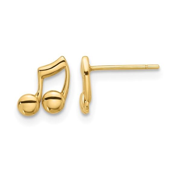 Small 14K Yellow Gold Music Notes Charm Post Earrings